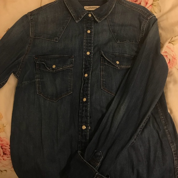 Zara Denim Button Down Shirt - Picture 2 of 5